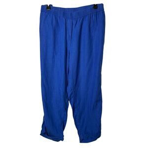 J. Jill Love Linen 100% Linen Pants Womens 4X Blue Cuffed Pockets Pull On